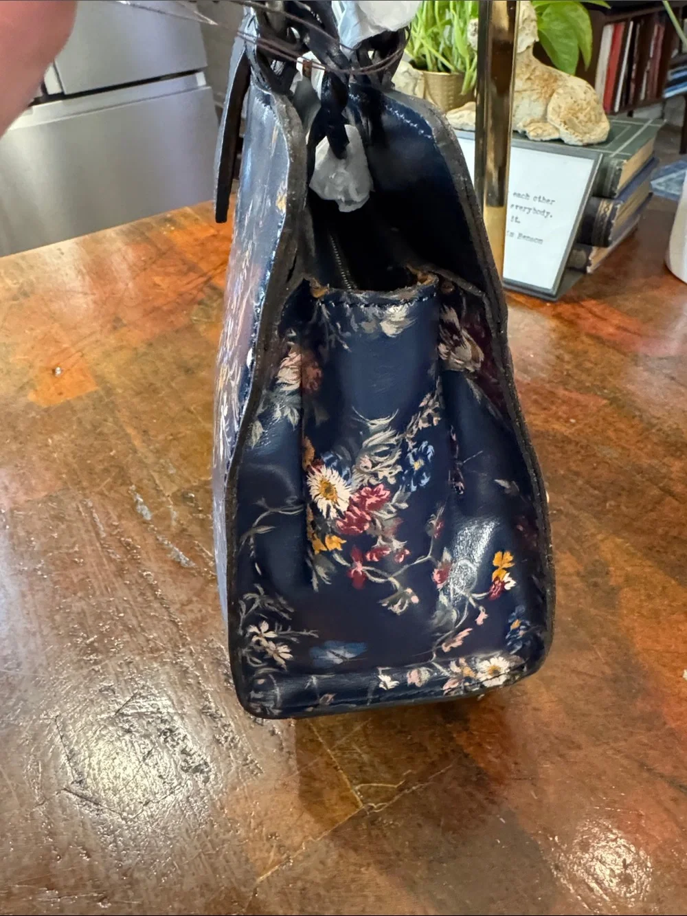 Patricia Nash Navy Floral Satchel with Multicolor Botanical Print